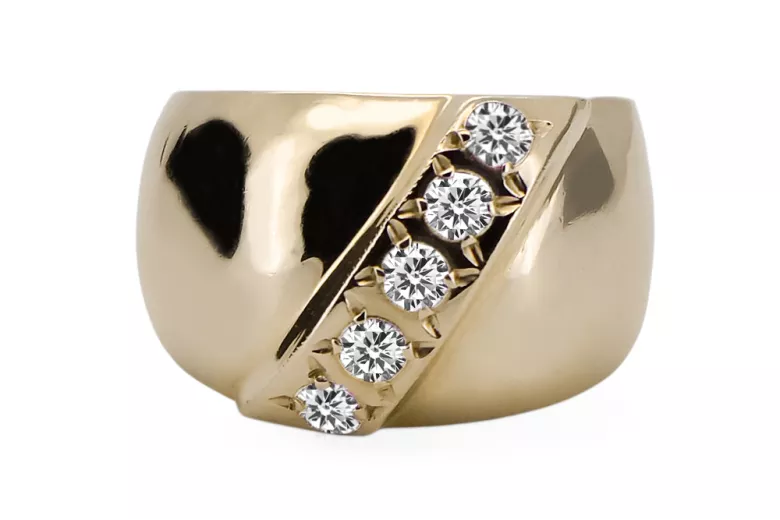 Or jaune 14 carats Zircon Anneau Style vintage vrc036y